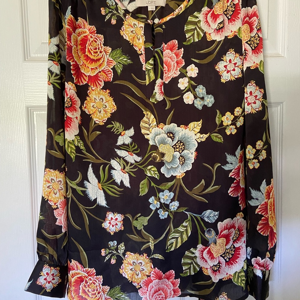 Navy blue floral long sleeve blouse